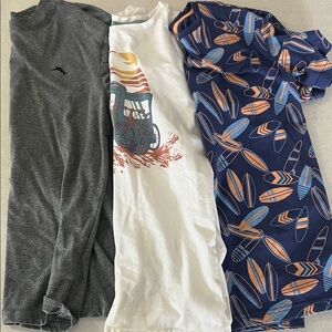Tommy Bahama Kids 3-Pack Tops - Gray, White, Navy with Blue & Orange Surf Prints